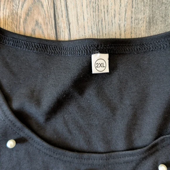 Black Puff Sleeve Dress with Beaded Pearl Accents - Picture 9 of 11